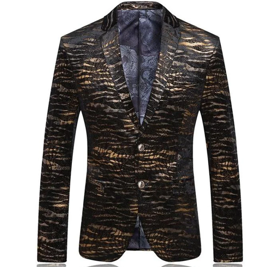 Mens Royal Gold Printed Blazer Pattern Slim Fitted Prom Blazers Mens