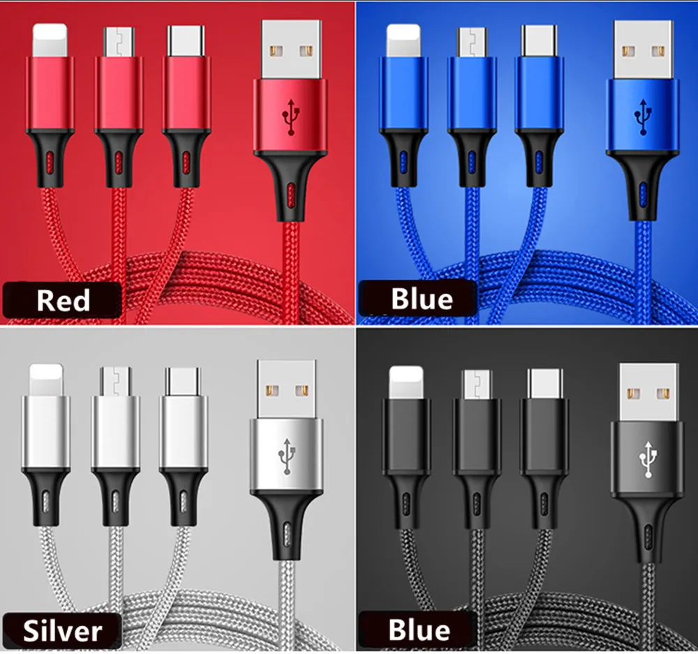 3 In 1 USB Cable For Android Micro USB Fast Charging Cable For Type C Type-c 3in1 Mobile Phone Cables Charge Cord 3 In 1 USB Cable For Android Micro USB Fast Charging Cable For Type C Type-c 3in1 Mobile Phone Cables Charge Cord