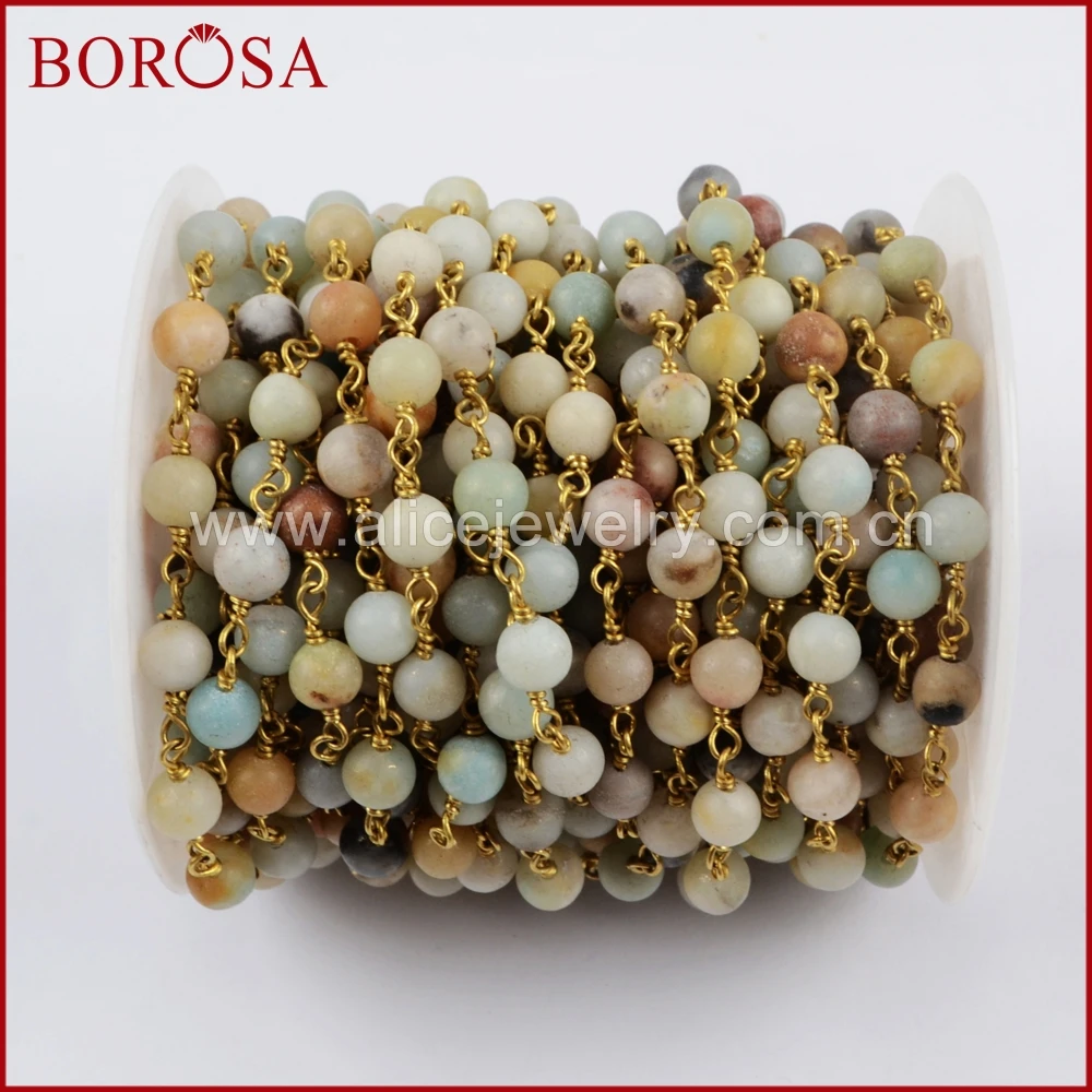 BOROSA 5Meters Gold Color Or Silver Color 6mm Natural Amazon Stone