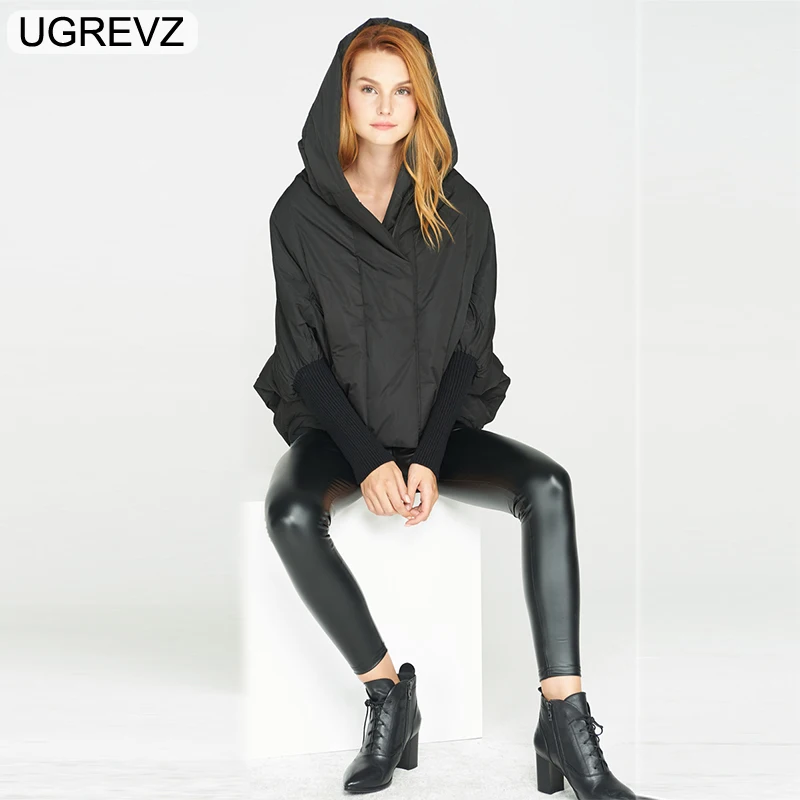 UGREVZ 2018 New Winter Fashion Loose Short Women Coat Bat Sleeve Cloak Hooded Women Parkas Solid Color Wild Coat Coats