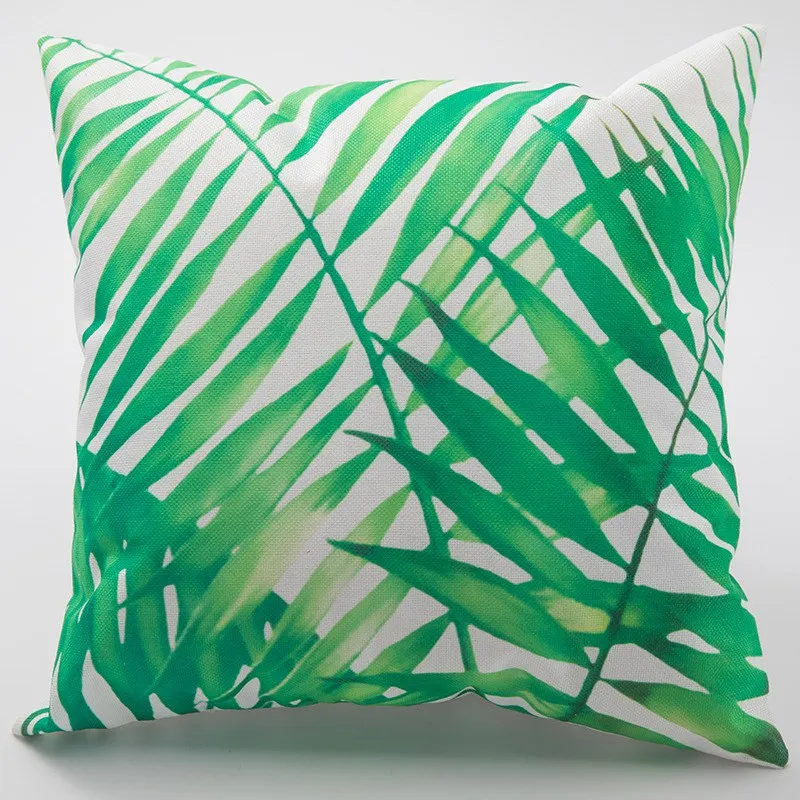 3D Green Leaf Cushion Cover Botanical Tropical Palm Tree Leaves
