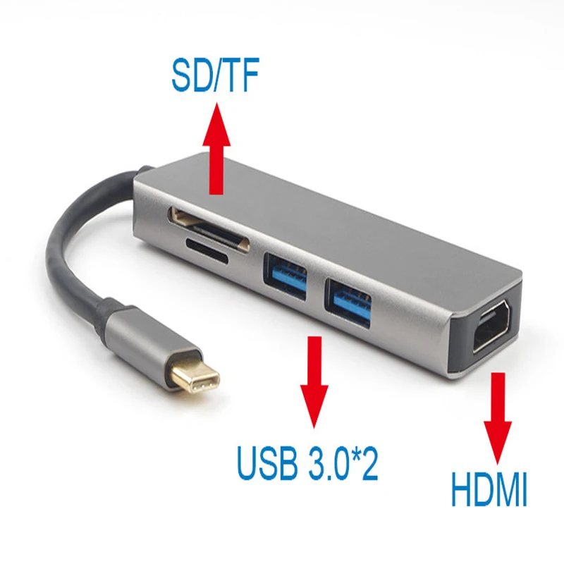 Концентратор USB 3,1 type C к HDMI видео адаптер HD ТВ конвертер SD TF кард-ридер 2 USB 3,0 концентратор для MacBook Pro к ТВ проектор