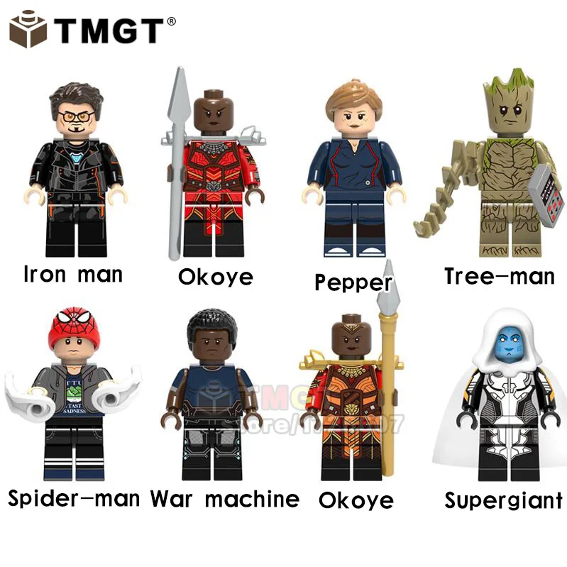 

Single Blocks Tree Man Rocket Raccoon Supergiant Okoye Pepper Iron Man War Machine Building Blocks Gifts Toys For Children