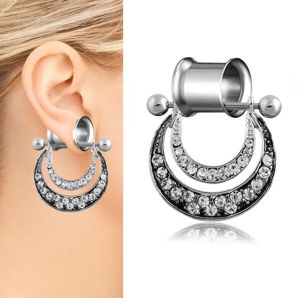 

MODRSA 1Pair Geometric U Shape Earring Gauges Crystal Body Piercing Jewelry Stainless Steel Ear Plugs and Tunnels Piercing Oreja