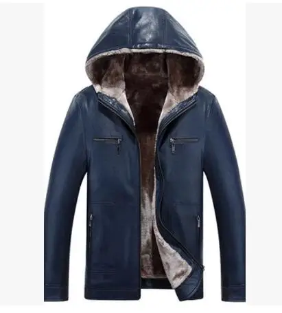 M-4XL, хит, Новая зимняя мужская Толстая теплая деловая куртка с капюшоном, Меховая куртка, кожаная куртка размера плюс, бархатное кожаное пальто