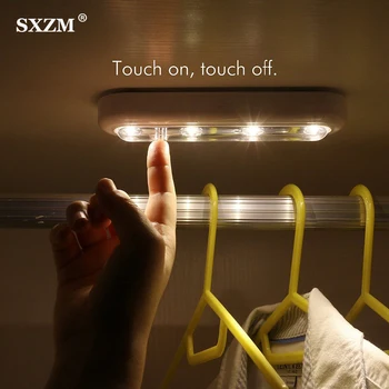 

4leds LED Under Cabinet Lights With Touch Sensor Battery Saving Bathroom Wardrobe Lamp for Colest Cupboard Kitchen Night Light