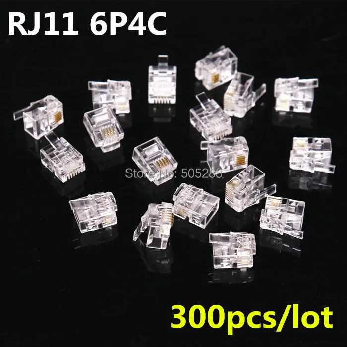 

300pcs 4Pin RJ11 6P4C Crystal Plug Connector Adapter Telephone Cable Phone Line 4P cat3 Plug Connector Adapter Socket HY849*300