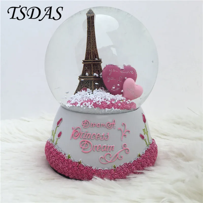 Boule De Cristal De Neige Filles D Anniversaire Cadeau Rose Tour Eiffel Creative Cristal Boite A Musique De Boule Decoration Cadeaux Aliexpress