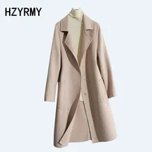 HZYRMY Autumn New Women' Cashmere Double-Faced Woolen coat Solid color Loose Long Winter Warm Thick Wool Fabric Soft Female Coat yuoomuoo new women wool coat autumn winter medium long female cashmere coat european style ladies warm casual grey woolen coats
