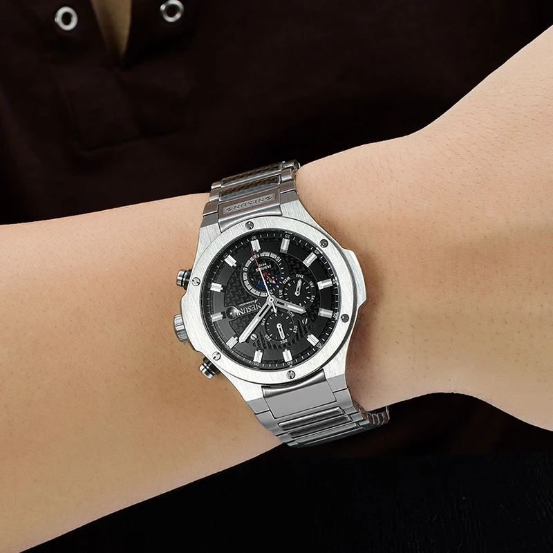 

NESUN New Men Fashion Business Automatic Mechanical Wristwatches Stainless Steel Band Waterproof Sport Watches Relogio Masculino