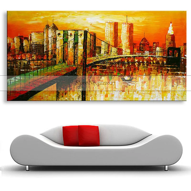 

Hand Painted Canvas Impasto Abstract Color Building Canvas Gray Oil Painting Wall Picture Living Room Bedroom Home Wall Decor