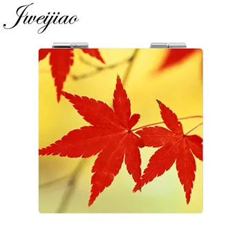 

JWEIJIAO Maple leaf Pocket Mirror Mini Square shaped 1X/2X Magnifying Folding PU Leather espejo Makeup Mirrors