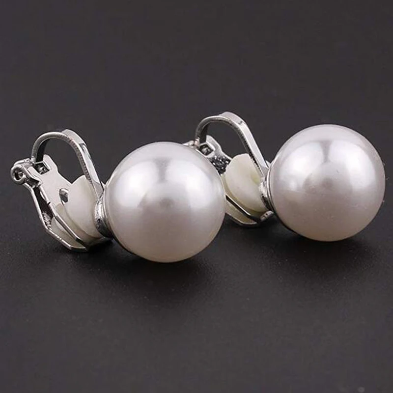 White Red Color Faux Pearl Clip on Earrings No Pierced for Women Charm Popular Gold/ Silver Plated Ear Clip GRACE JUN ear clip earrings,clip earrings,ear clip,ear accessories