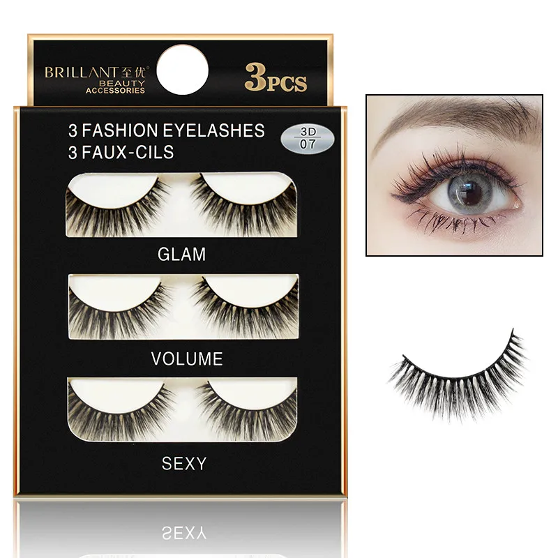 

3 Pairs 3D Long False Eyelashes Makeup Natural Fake Thick Black Eye Lashes natural faux mink lashes make up 50*