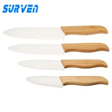 Surven 4 stücke zirkonia-keramik messerset 3 “4” 5 “6” zoll Weiß Klinge Bambus Griff Obst Gemüse Schäl Küchenmesser Kit