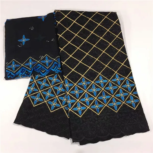 

Pretty embroidery African cotton lace cloth matching 2y Swiss voile scarf lace fabric for dress set CCV21(5+2y)