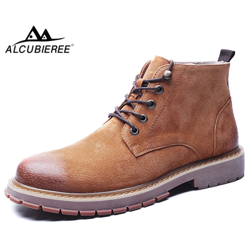 

ALCUBIEREE Men Chukka Boots Lace-up Martin Boots Ankle Boots Winter Non-slip Shoes Cow Suede Leather Shoes Zapatillas Homre