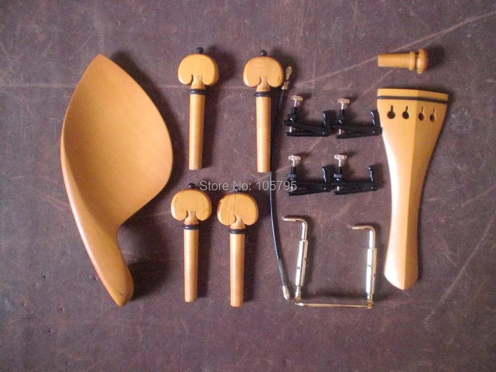 

3 Set Boxwood Violin fitting 4/4 with Black gold tuner clamp and tail guts