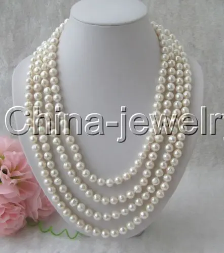 

Beautiful 100" 9-10mm natural white round freshwater pearl necklace