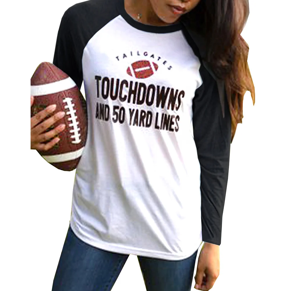 2018 Autumn New Women Baseball T Shirt Long Sleeve Touchdowns Women