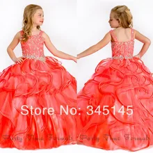 Очаровательные блестящие Бальные платья длиной до пола из органзы с оборками Дешевые платья на выпускной для девочки с бисером Длинные Платья с цветочным узором для девочек