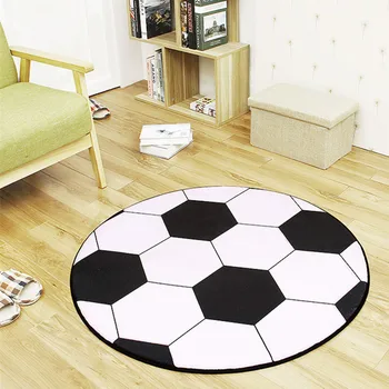 Black White Football/Basketball/Volleyball Round Carpet