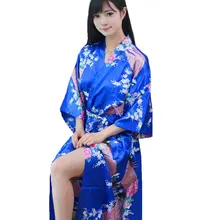 Большие размеры, модное женское летнее соблазнительное кимоно, длинный халат, Синяя женская ночная рубашка из вискозная юката, Pijama Mujer Mds010