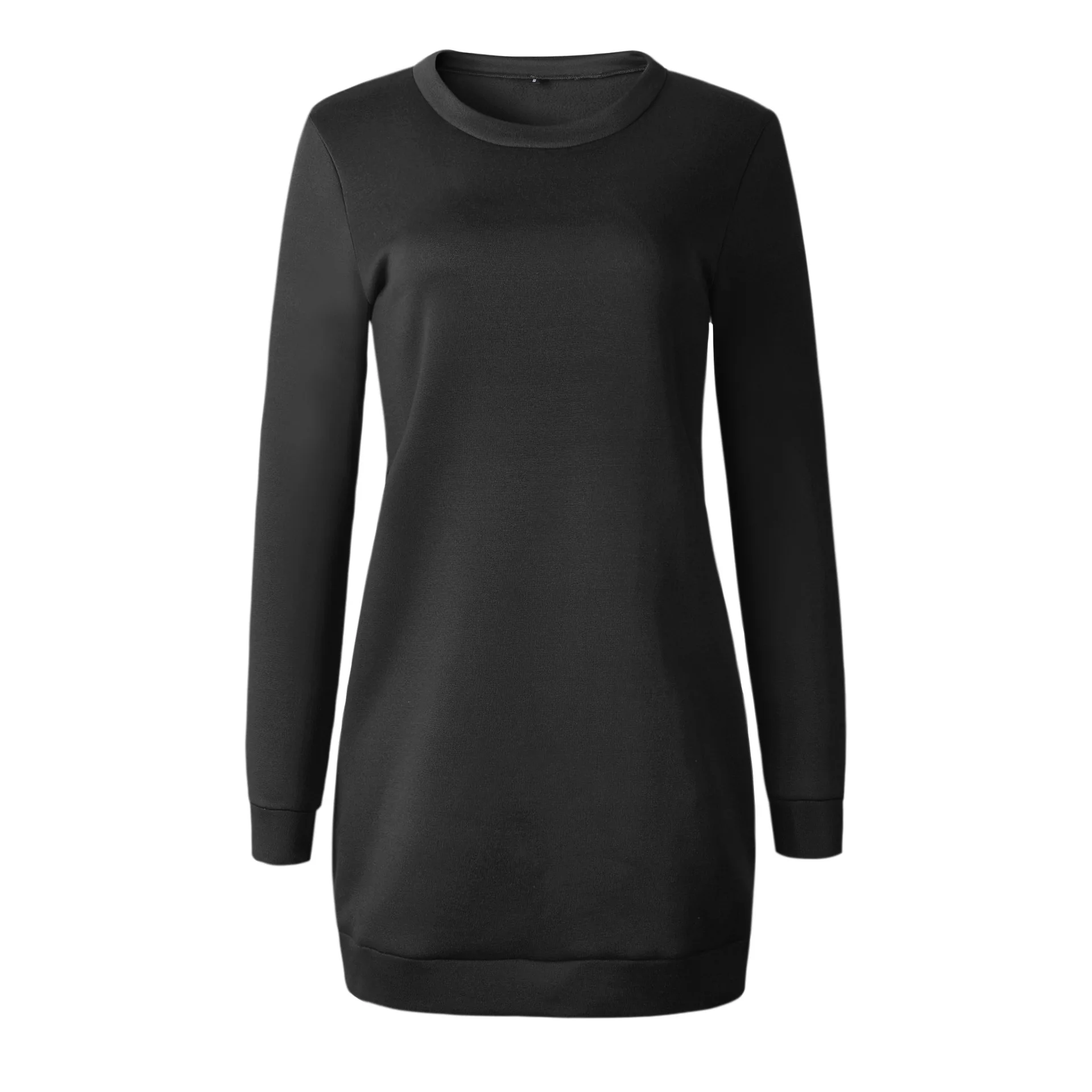 

4 Colors Autumn Winter Women Long Sleeve O Neck Cotton Dress Black Casual Straight Basic Mini Sweatshirt Style Dress Vestidos