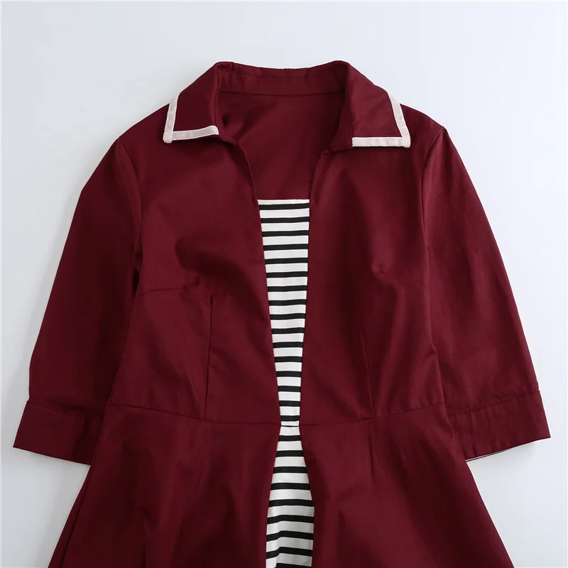 Kostlich Striped Women Autumn Dress 2017 Half Sleeve Audrey Hepburn 1950s Vintage Dress Belt Tunic Swing Party Dresses Plus Size (3)