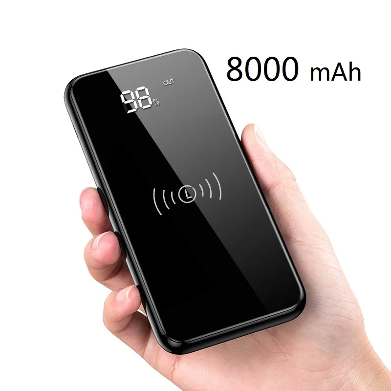 LINGCHEN 10000 мАч, беспроводное зарядное устройство, внешний аккумулятор для iPhone, светодиодный дисплей, Qi Беспроводное зарядное устройство для samsung s8 8000, 10000 мАч, внешний аккумулятор - Цвет: Black 8000 mAh