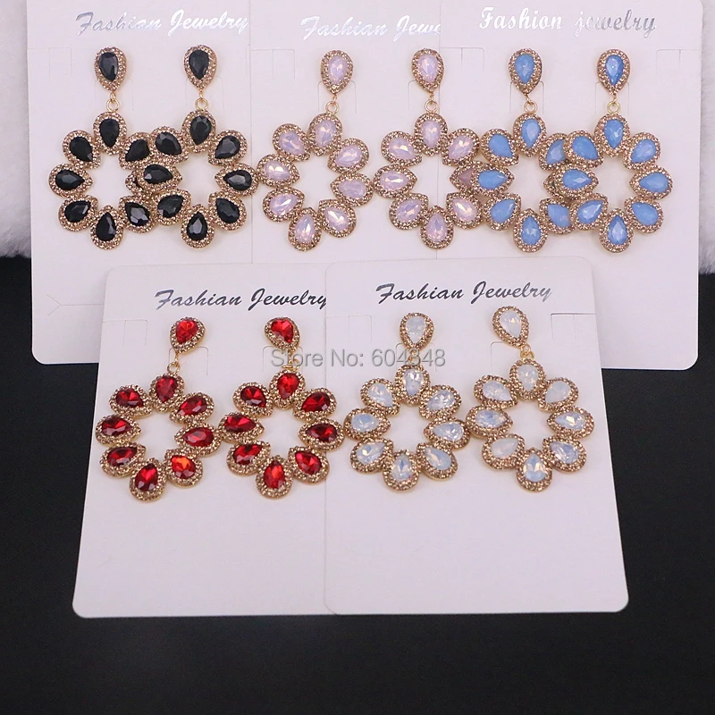 

5Pairs Zyunz Mix color Flower shape earrings pave golden rhinestone cat eye's stone drop dangle earrings gems stone jewelry