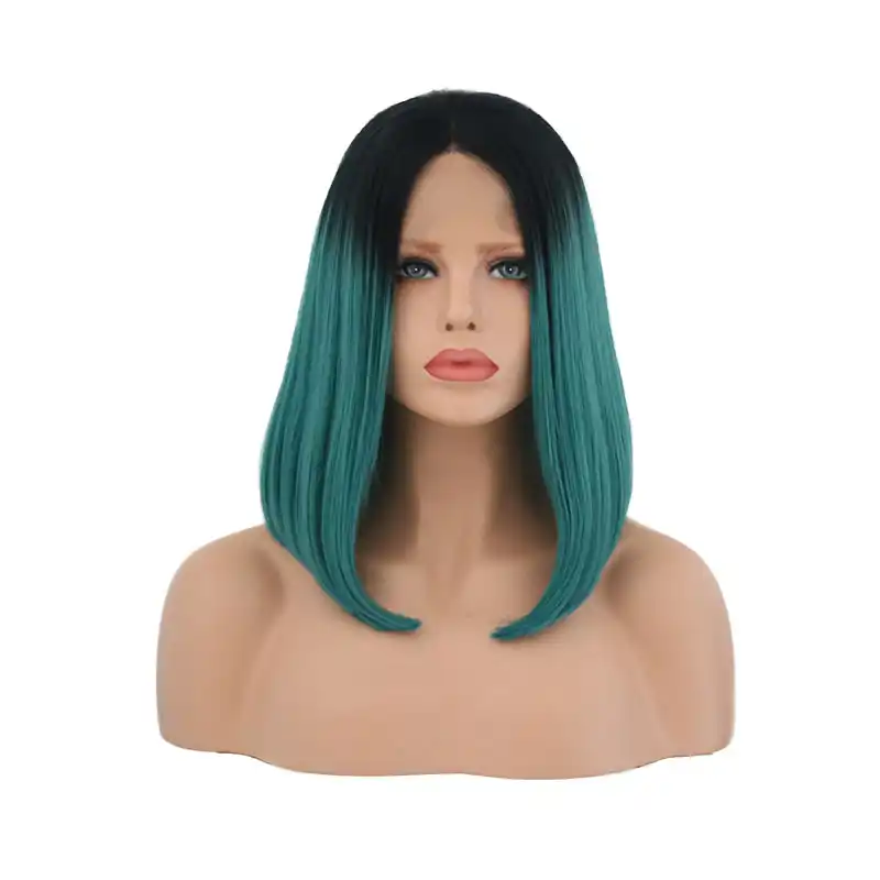 Alami Lurus Rambut  Pendek Bob Wig Sintetis Renda Depan Wig 