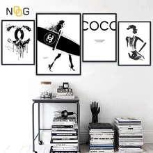 NOOG Fashion Surf Girl Wall Art Canvas Painting Nordic Posters And Prints COCO Decoration Picture Living Room Wall Picture Salon