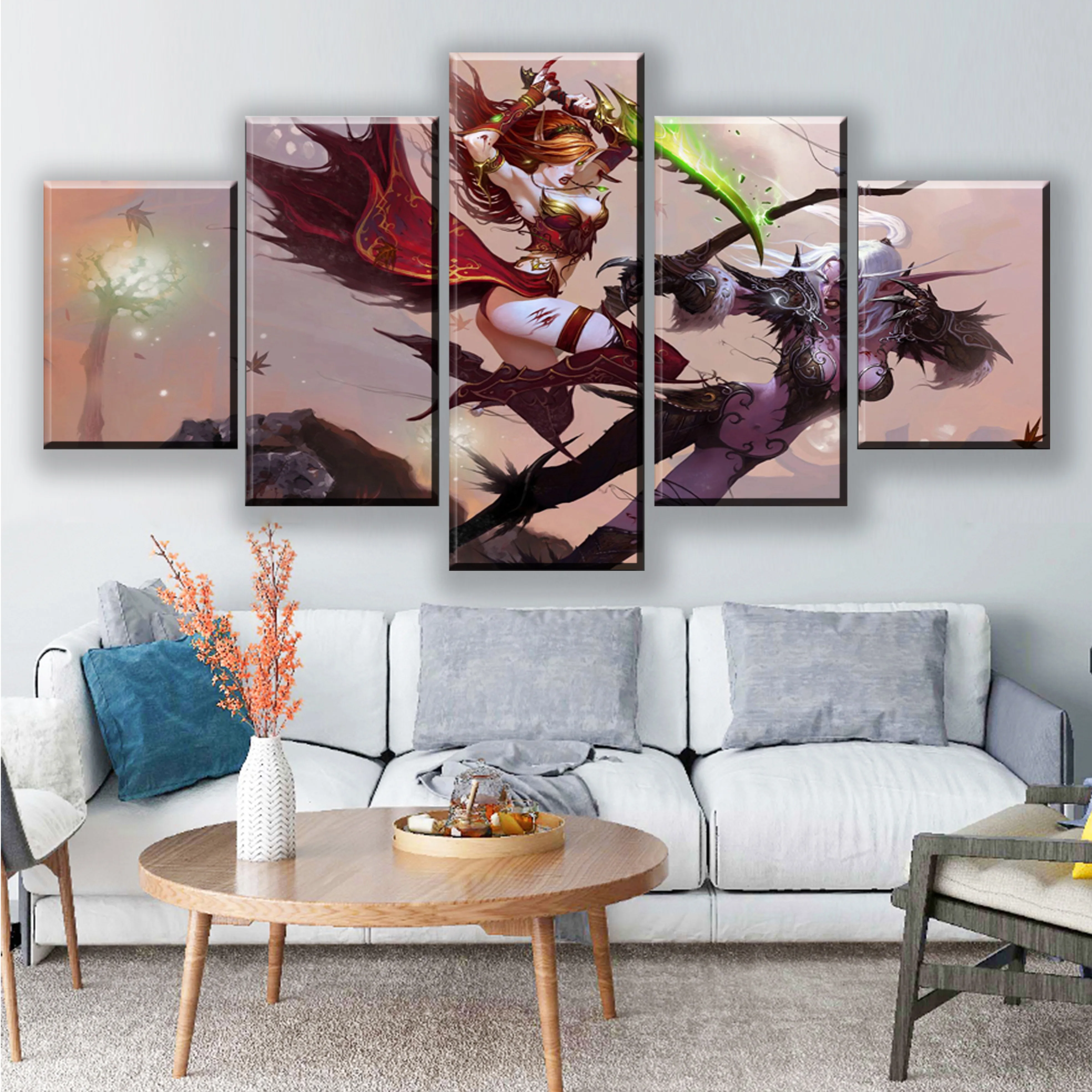 

HD 5 Pieces Video Game World of Warcraft Posters Canvas Paintings Human Mage Fighting Wall Art Poster Home Decor Framework