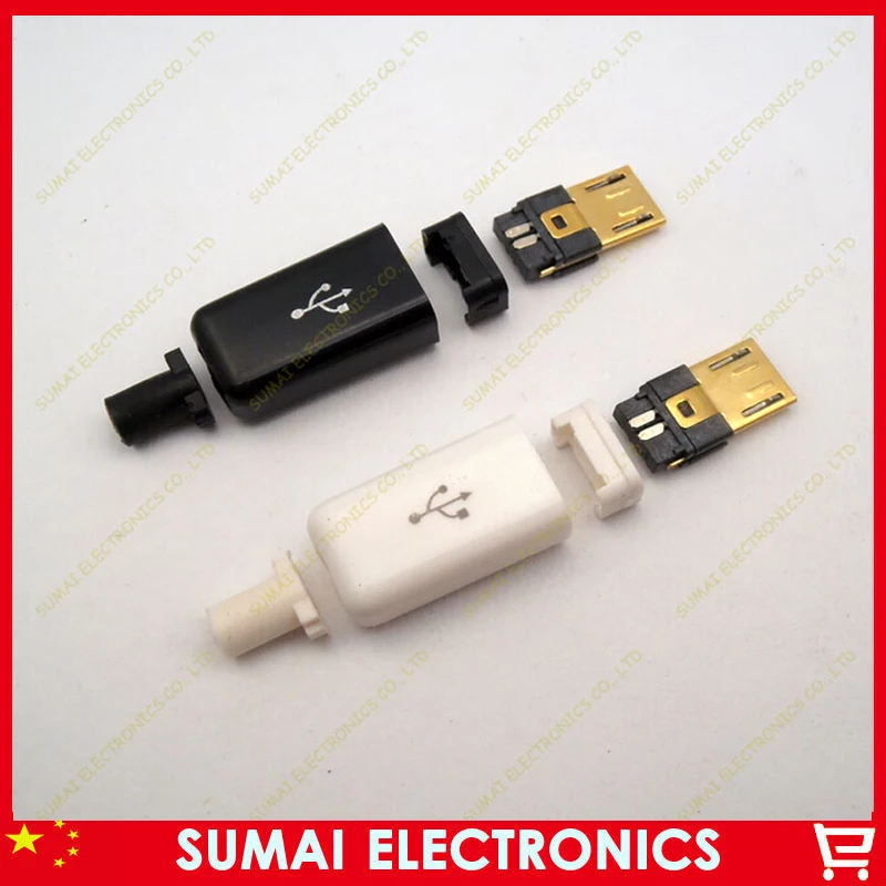 

Free shipping 10sets/lot gold plating DIY 4 in 1 Micro USB Male 5P Assembly Adapter Connector Plug Socket white&black