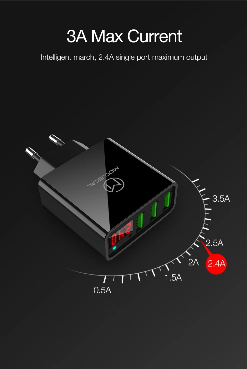 MOOJECAL Мульти USB зарядное устройство для iPhone samsung Xiaomi Mi 3A Быстрая зарядка дорожное настенное зарядное устройство ЕС штекер светодиодный зарядное устройство для мобильного телефона