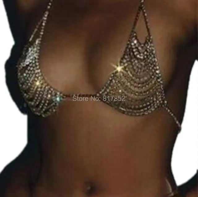 New Style Women Silver Plated Chains Layers Silver Rhinestone Bra