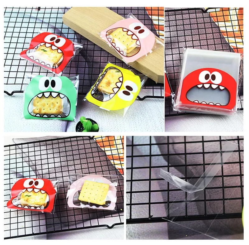 50pcs Cute Greedy Big Teech Mouth Monster Gifts Bag Wedding Birthday Cookie Candy Plastic Packaging Bags OPP Party Favors kids 7 (3)