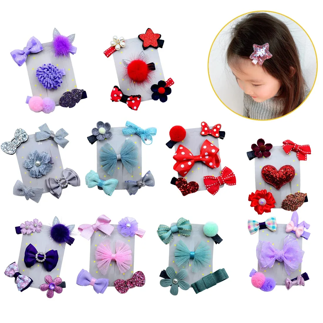 

Cartoon Hairpins Head wear Set Children Elastic knot Bow Girls Cute Hair Clips Rabbit Flower