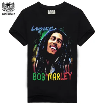 

[Men bone] Mens casual shirt new style printed t-shirt BOB Marley t shirt designs for men rock Black t-shirt free shipping