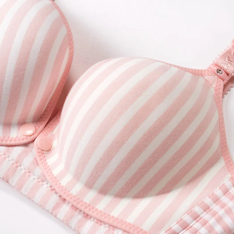 Women Lingerie Push-up Plus Size Stripes 3/4 Cup Front Opening Steel Buckle Wire free Women Nursing Bra 2018 Newest 1Pcs