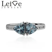925 Silver Fox мех кольцо с аквамарином Огранка "треугольник" крапановая закрепка двойной камень синий драгоценный камень Обручальные кольца для Для женщин камень для родившихся в марте