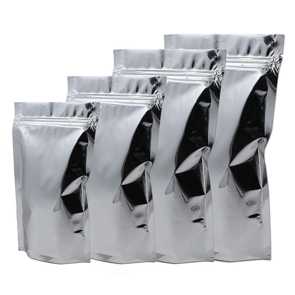 50pcs/lot Stand Up Silver Aluminum Foil ZipLock Bag For Dried Food