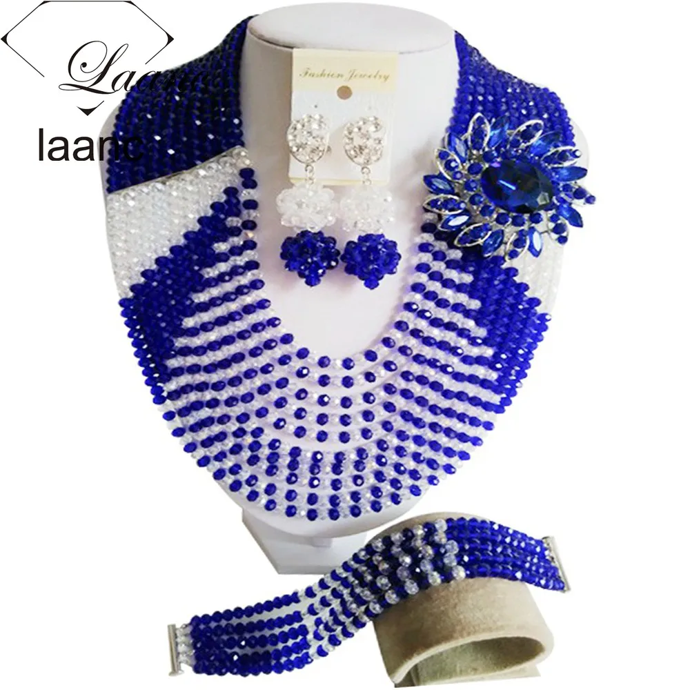 

African Beads Jewelry Set Royal Blue Clear Crystal laanc AL053