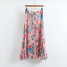 Модная элегантная Цветочная юбка миди с принтом птицы, высокие Ваис трюфли, плиссированные юбки, летняя женская одежда