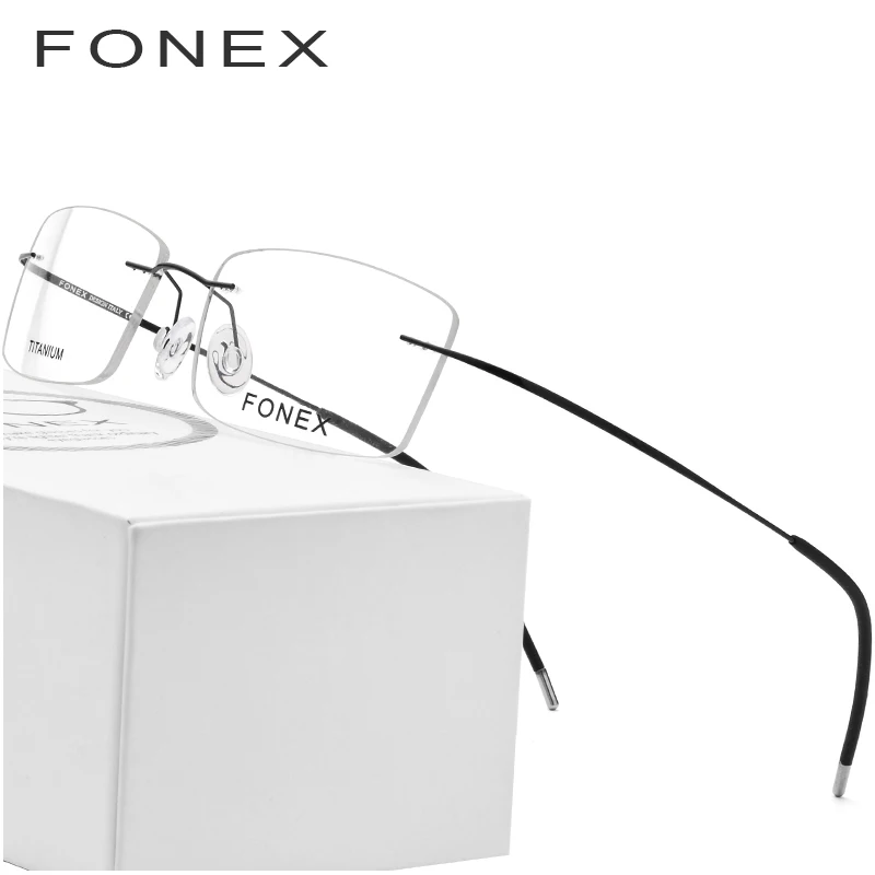 

FONEX Rimless Titanium Alloy Glasses Frame Men Ultralight Square Prescription Eyeglasses Man Myopia Optical Frame Eyewear 76127