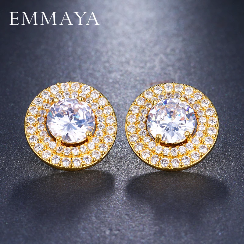 

EMMAYA Fashion Round Circle CZ Earring Stud for Women with 4 Prong Setting Austrian Zircon Earrings Gift