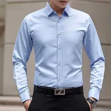 Новая мужская модная однотонная деловая Свадебная фрак для жениха, приталенная рубашка, мужская хлопковая рубашка с длинными рукавами