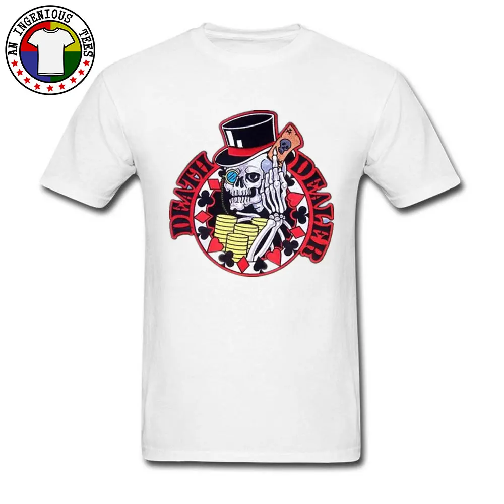 Skull Poker Card Casual Tshirts for Men All Cotton Autumn Tees Casual Top T-shirts Short Sleeve Funny O Neck Free Shipping Skull Poker Card white