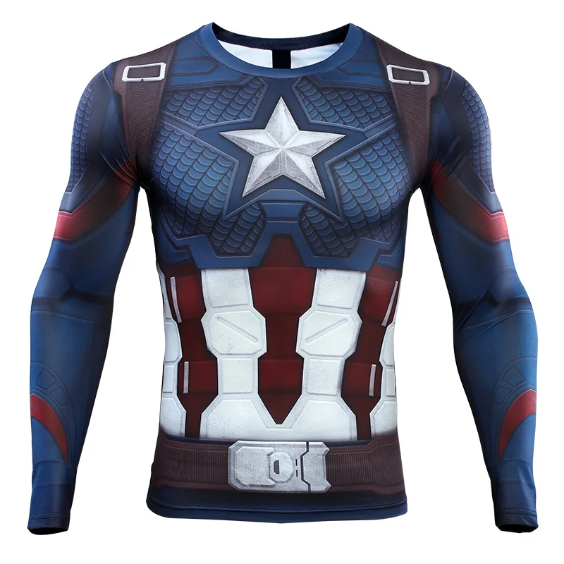 3D Captain America T-shirt Cosplay Avengers Endgame Captain America Costume Avengers 4 Steve Rogers T-shirts Sport Tight Tees